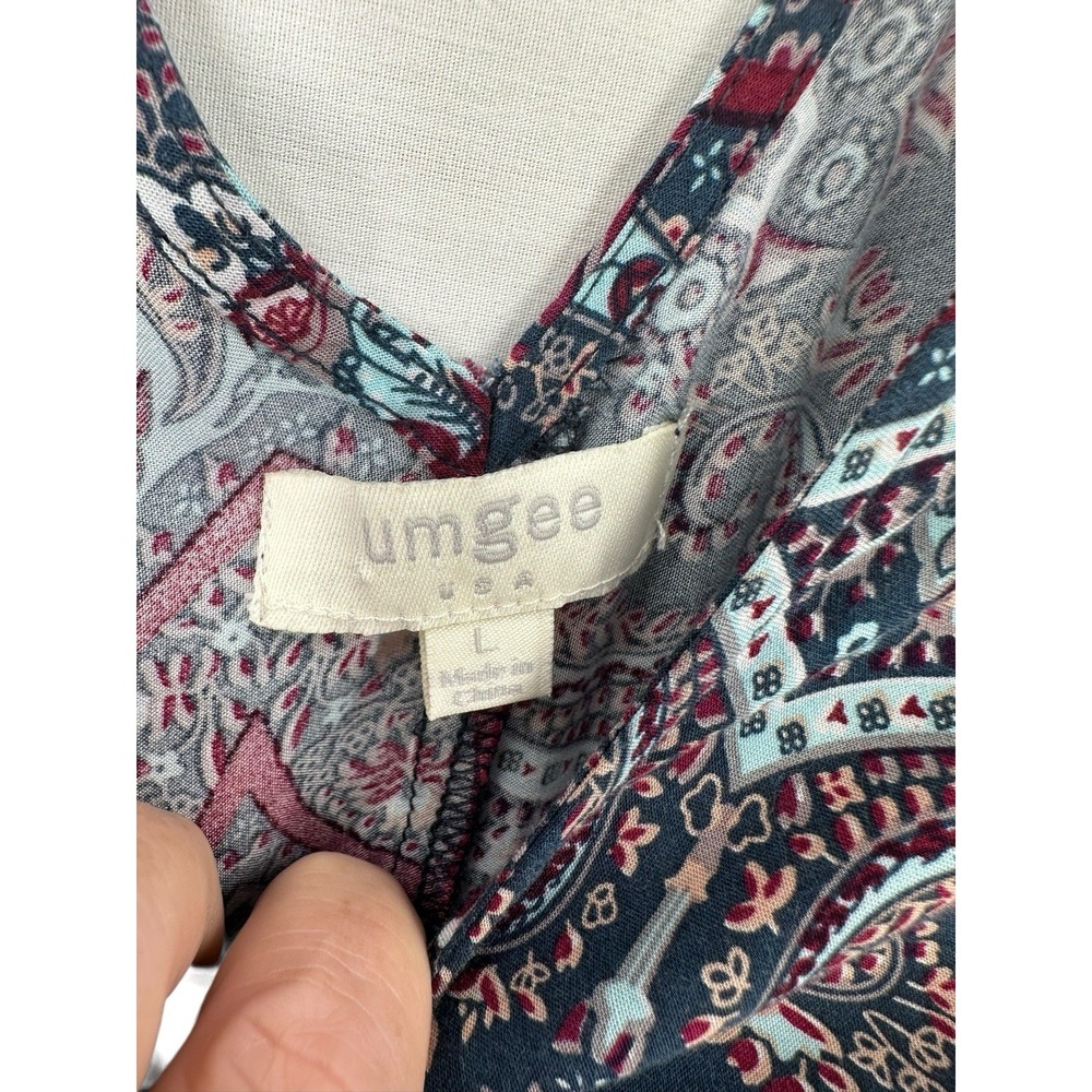 Umgee Top Shirt Blouse Womens L Paisley Boho Peasant Hippie Eclectic Flowy Retro - Picture 5 of 8
